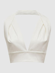Reiss Tops | Rebecca Cropped V-Neck Open Back Top White - Women