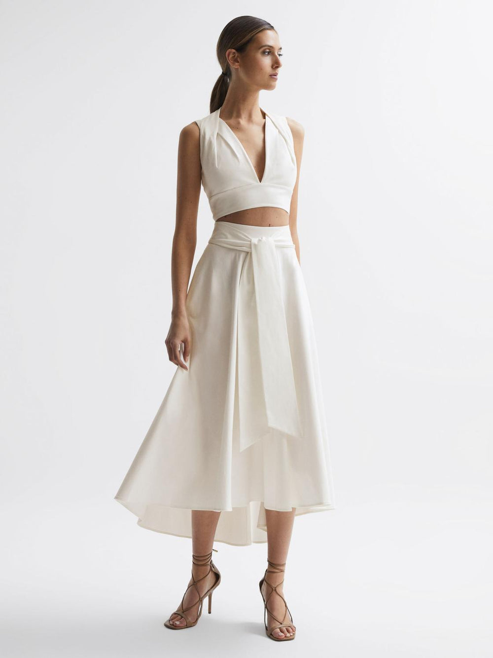 Reiss Tops | Rebecca Cropped V-Neck Open Back Top White - Women