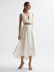 Reiss Tops | Rebecca Cropped V-Neck Open Back Top White - Women