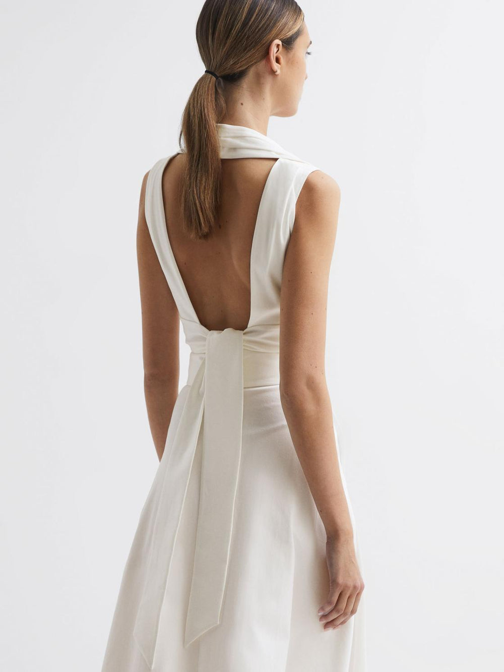 Reiss Tops | Rebecca Cropped V-Neck Open Back Top White - Women