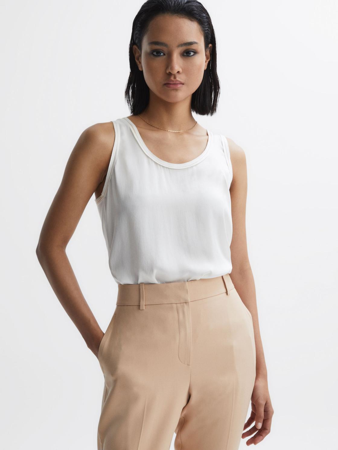 Reiss Tops | Riley Silk Front Vest White - Women