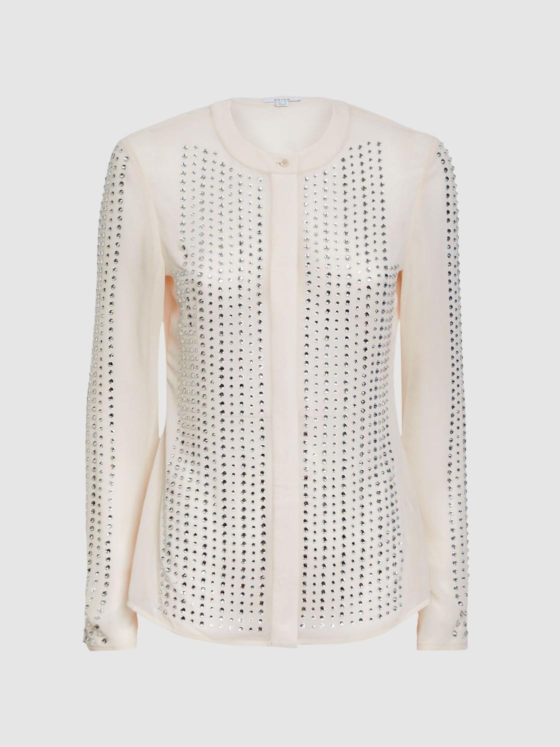 Reiss Tops | Robyn Fitted Embellished Shirt Cream - Women