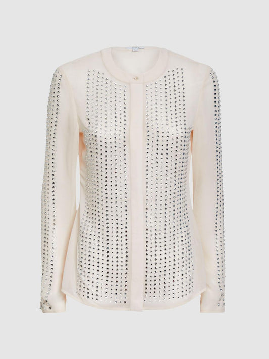 Reiss Tops | Robyn Fitted Embellished Shirt Cream - Women
