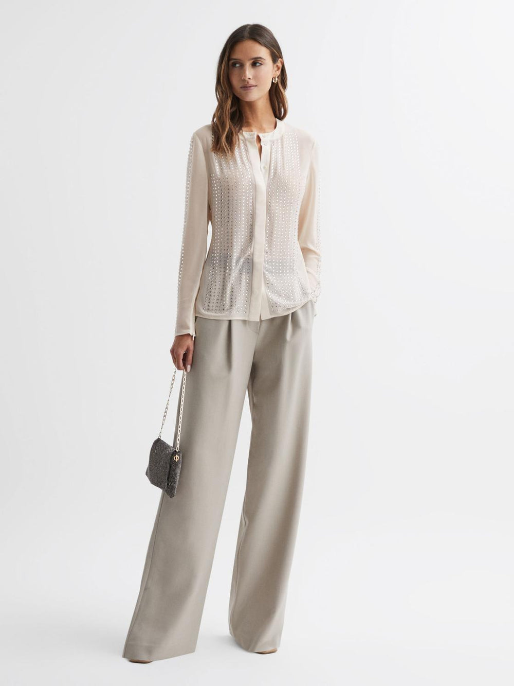 Reiss Tops | Robyn Fitted Embellished Shirt Cream - Women