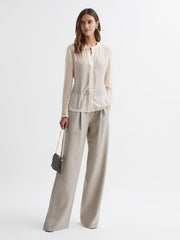 Reiss Tops | Robyn Fitted Embellished Shirt Cream - Women