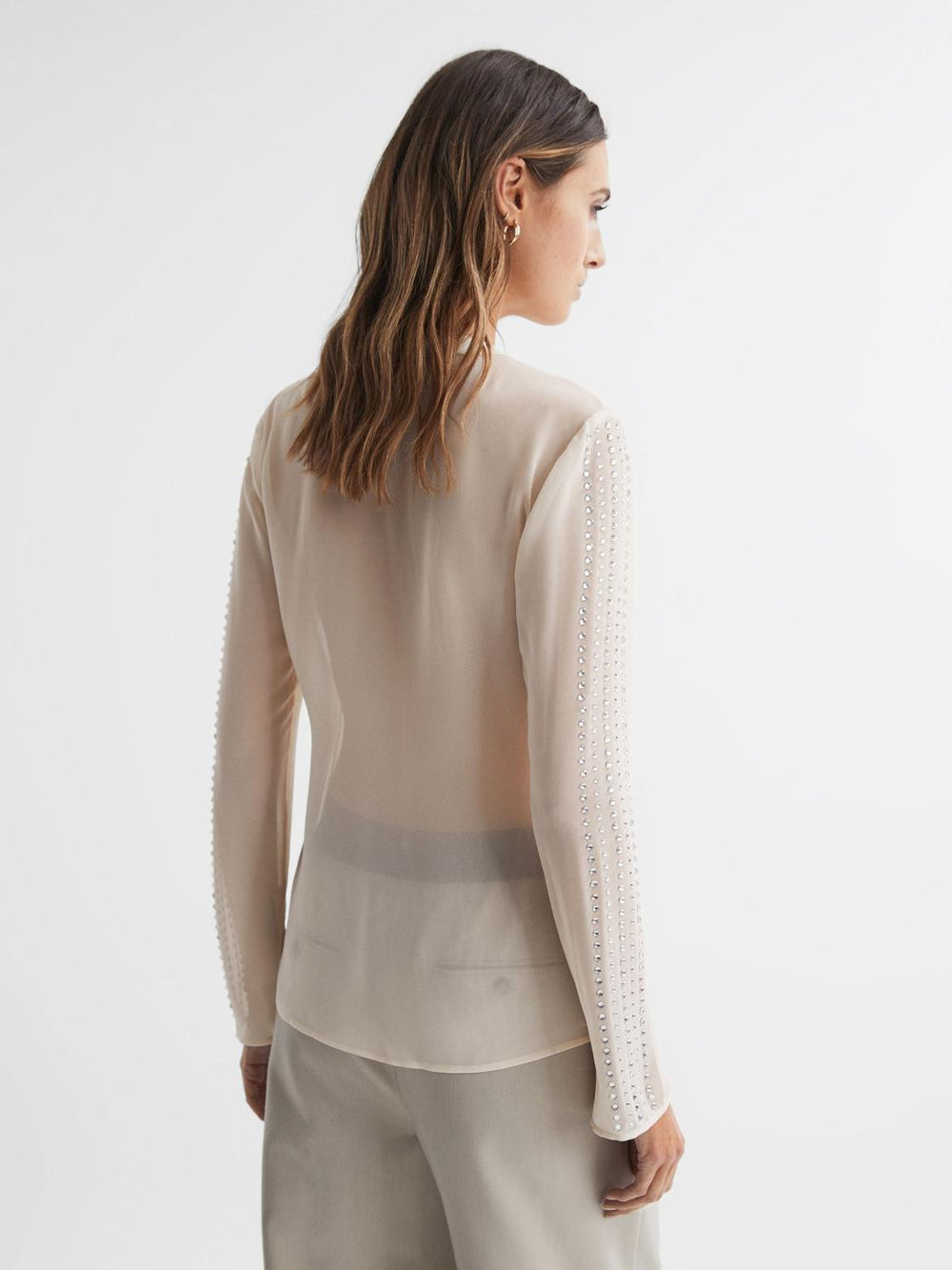 Reiss Tops | Robyn Fitted Embellished Shirt Cream - Women