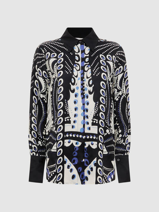 Reiss Tops | Rose Scarf Printed Shirt Navy/white - Women