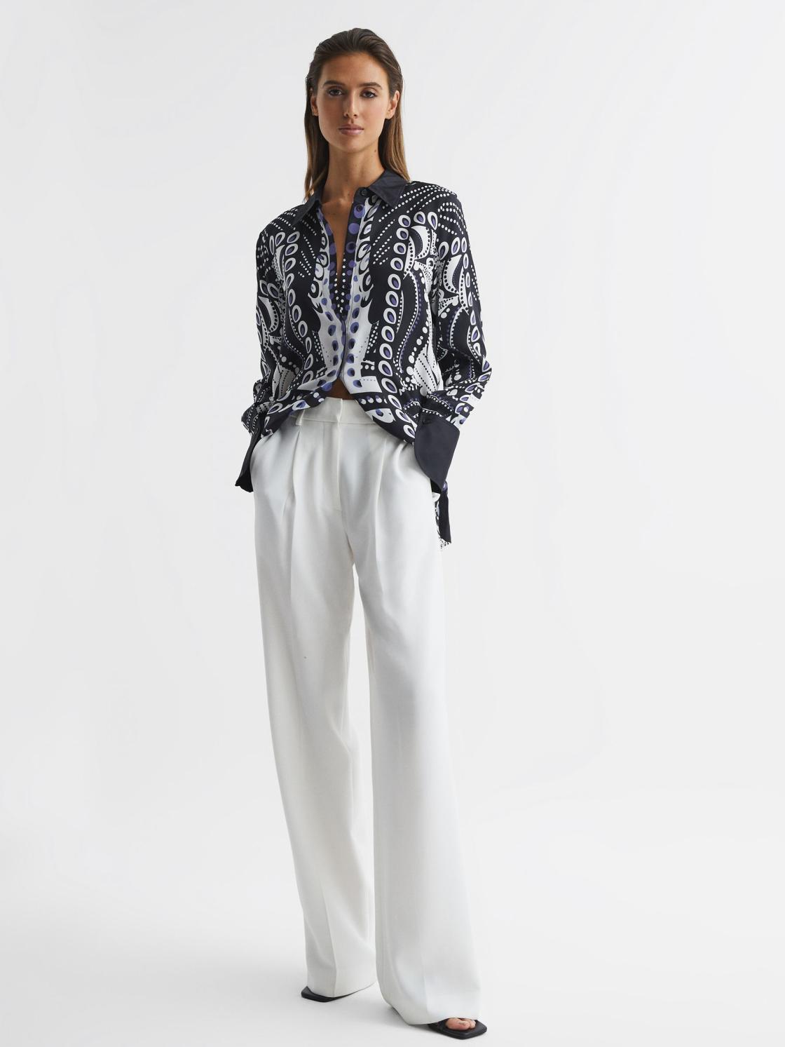 Reiss Tops | Rose Scarf Printed Shirt Navy/white - Women