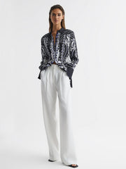 Reiss Tops | Rose Scarf Printed Shirt Navy/white - Women