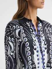 Reiss Tops | Rose Scarf Printed Shirt Navy/white - Women