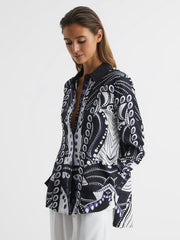 Reiss Tops | Rose Scarf Printed Shirt Navy/white - Women