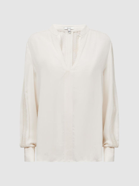 Reiss Tops | Rowan Lace V-Neck Blouse Cream - Women