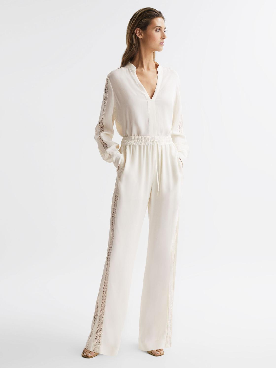 Reiss Tops | Rowan Lace V-Neck Blouse Cream - Women