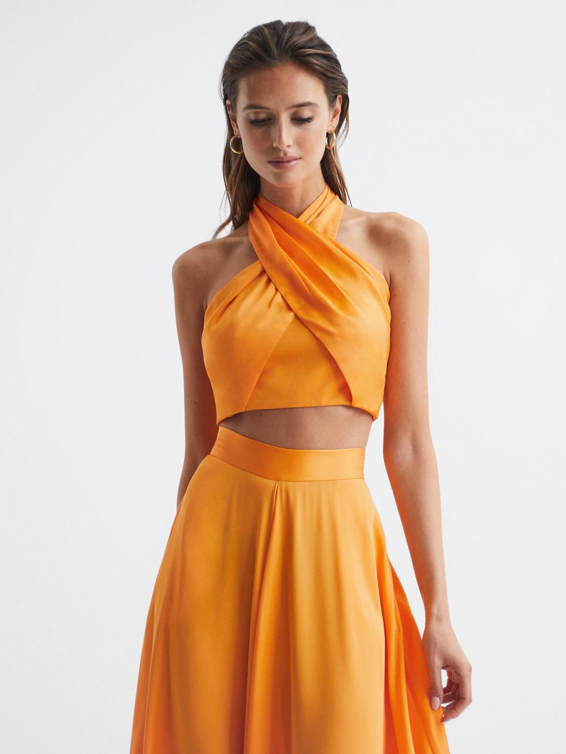 Reiss Tops | Ruby Cropped Halter Occasion Top Orange - Women
