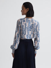 Reiss Tops | Sadie Cropped Printed Belted Blouse Pink/blue - Women
