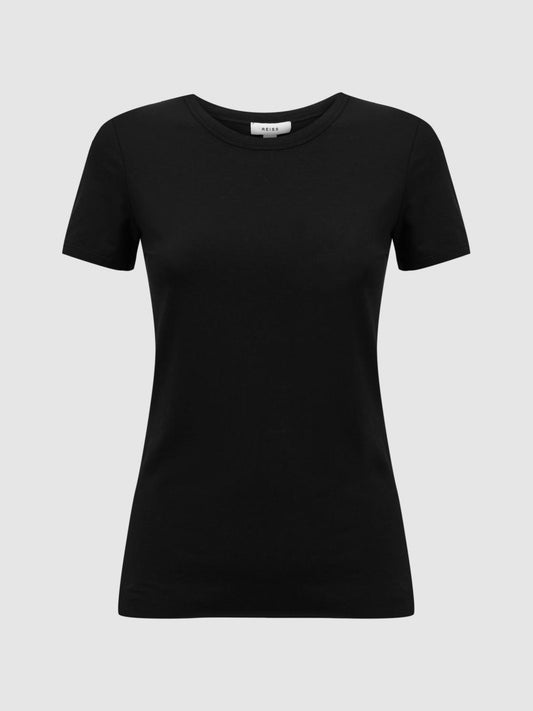 Reiss Tops | Sandy Fitted Cotton Crew Neck T-Shirt Black - Women