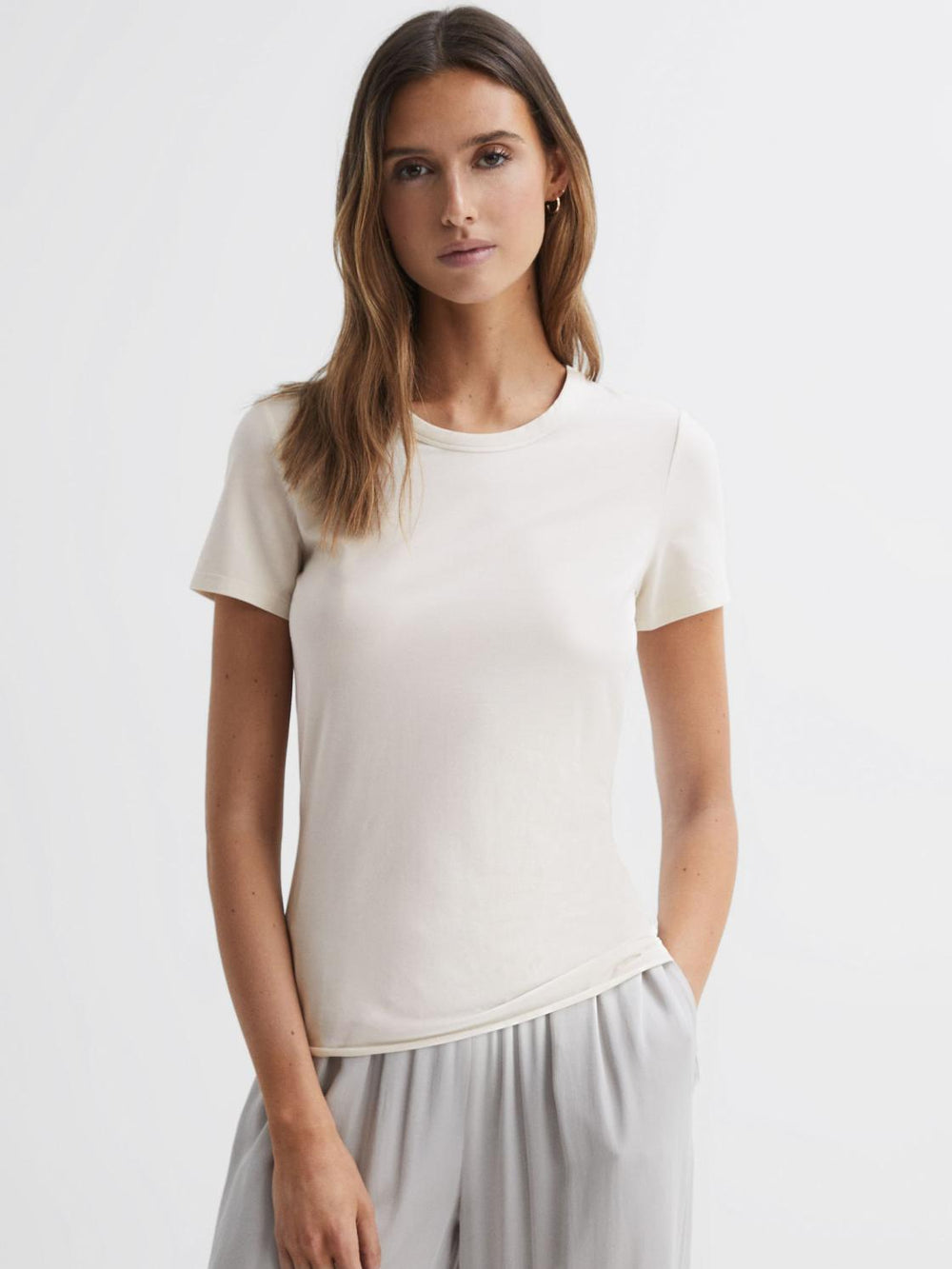 Reiss Tops | Sandy Fitted Cotton Crew Neck T-Shirt Black - Women