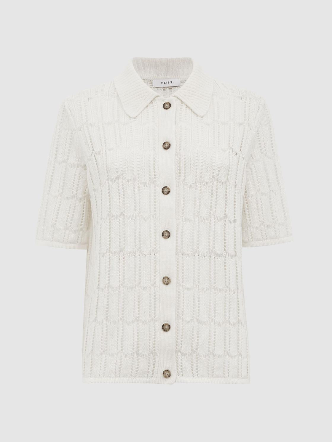 Reiss Tops | Savannah Short Sleeve Crochet Shirt Ivory - Women