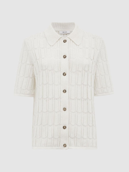 Reiss Tops | Savannah Short Sleeve Crochet Shirt Ivory - Women