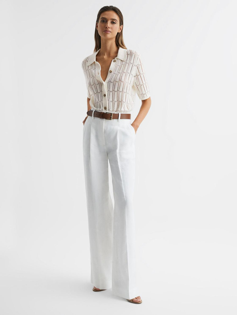 Reiss Tops | Savannah Short Sleeve Crochet Shirt Ivory - Women