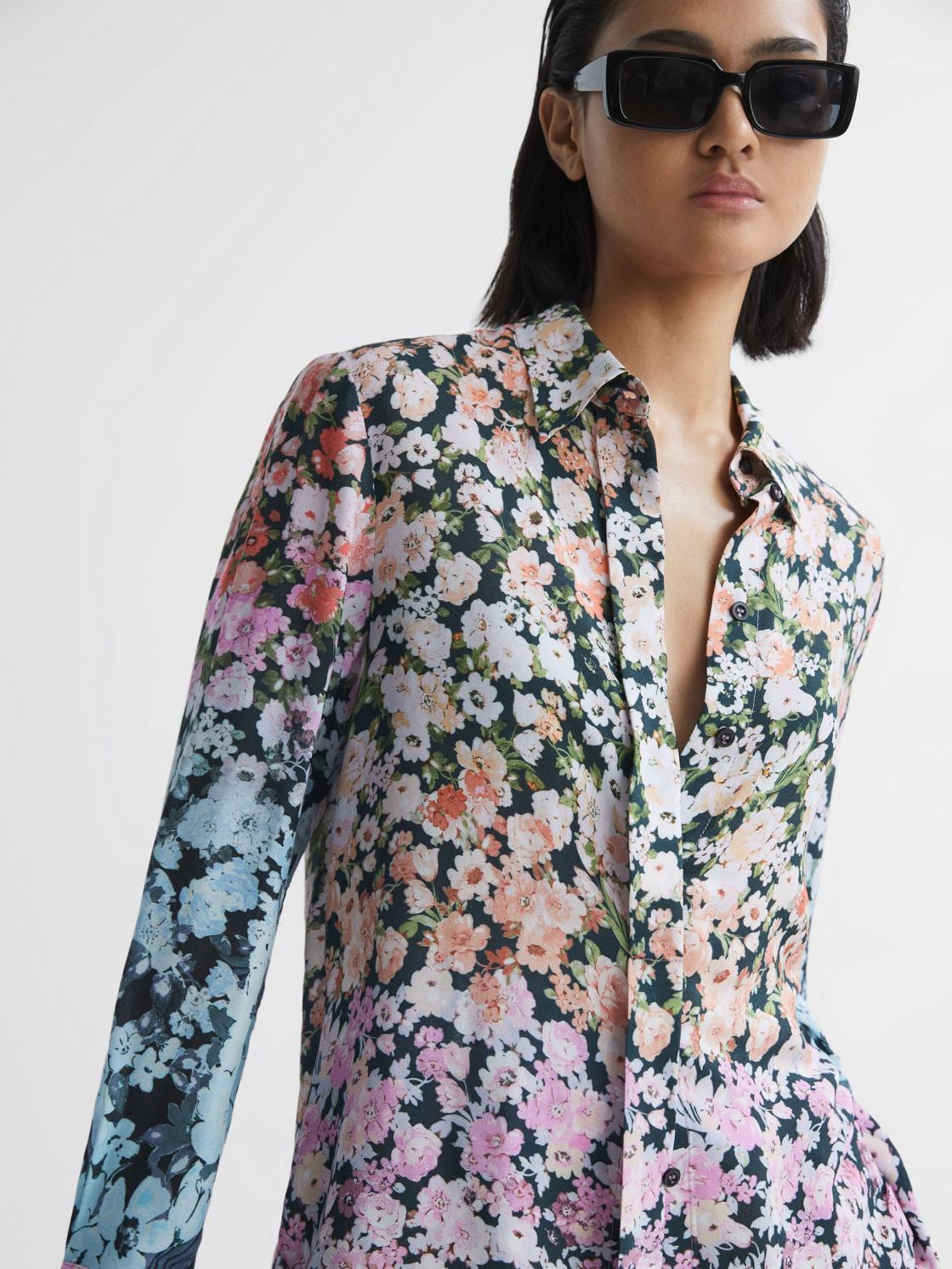Reiss Tops | Serena Floral Print Concealed Button Shirt Multi - Women