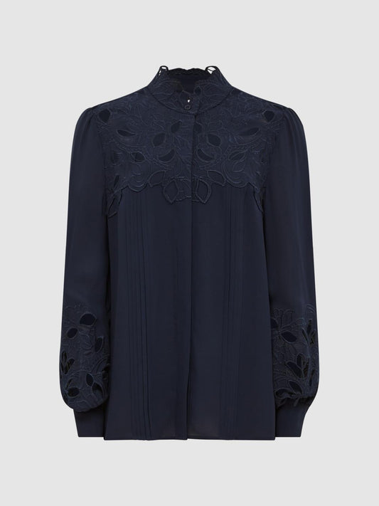 Reiss Tops | Sophie Lace Detail Shirt Blouse Cream - Women