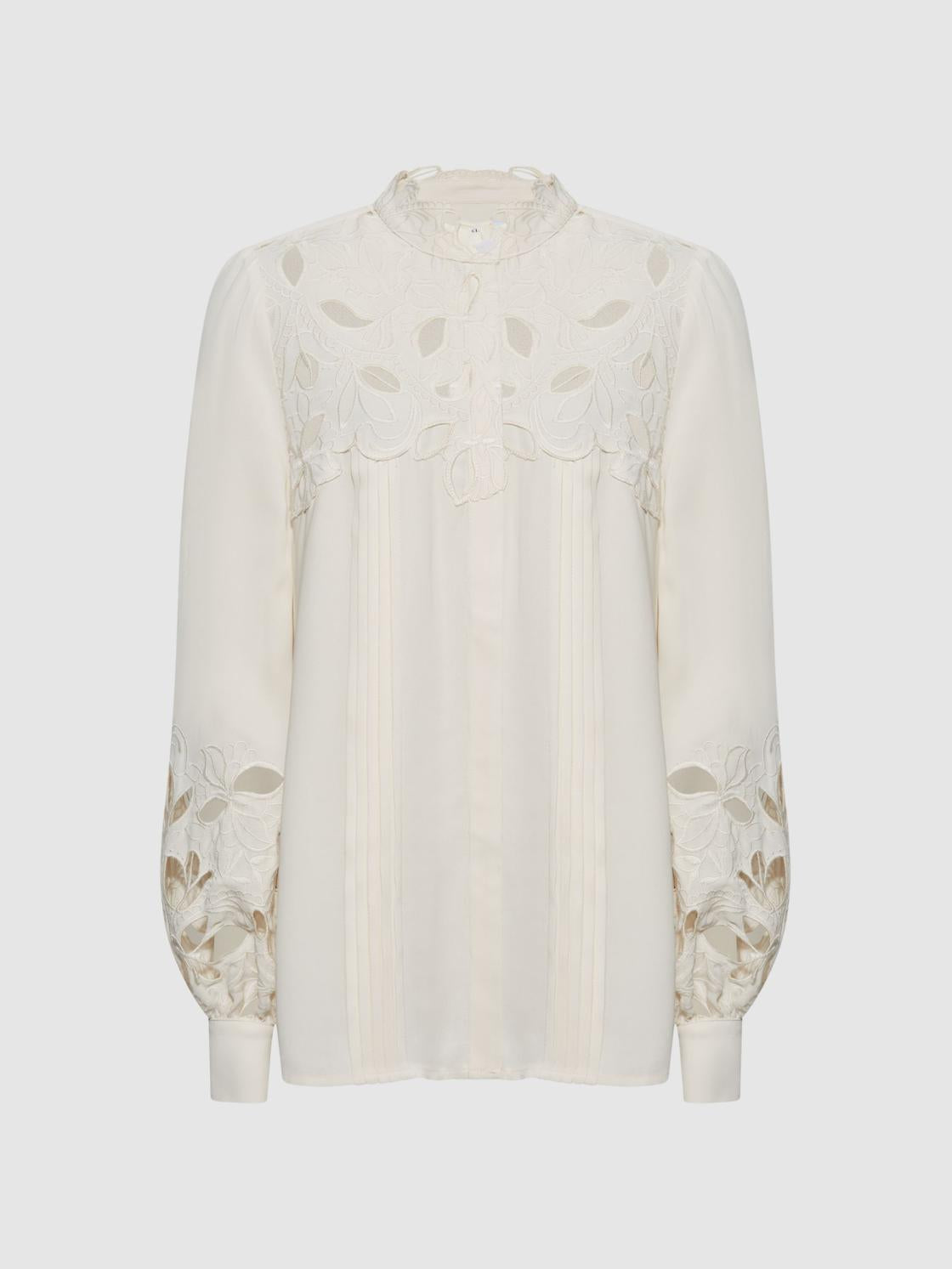 Reiss Tops | Sophie Lace Detail Shirt Blouse Cream - Women