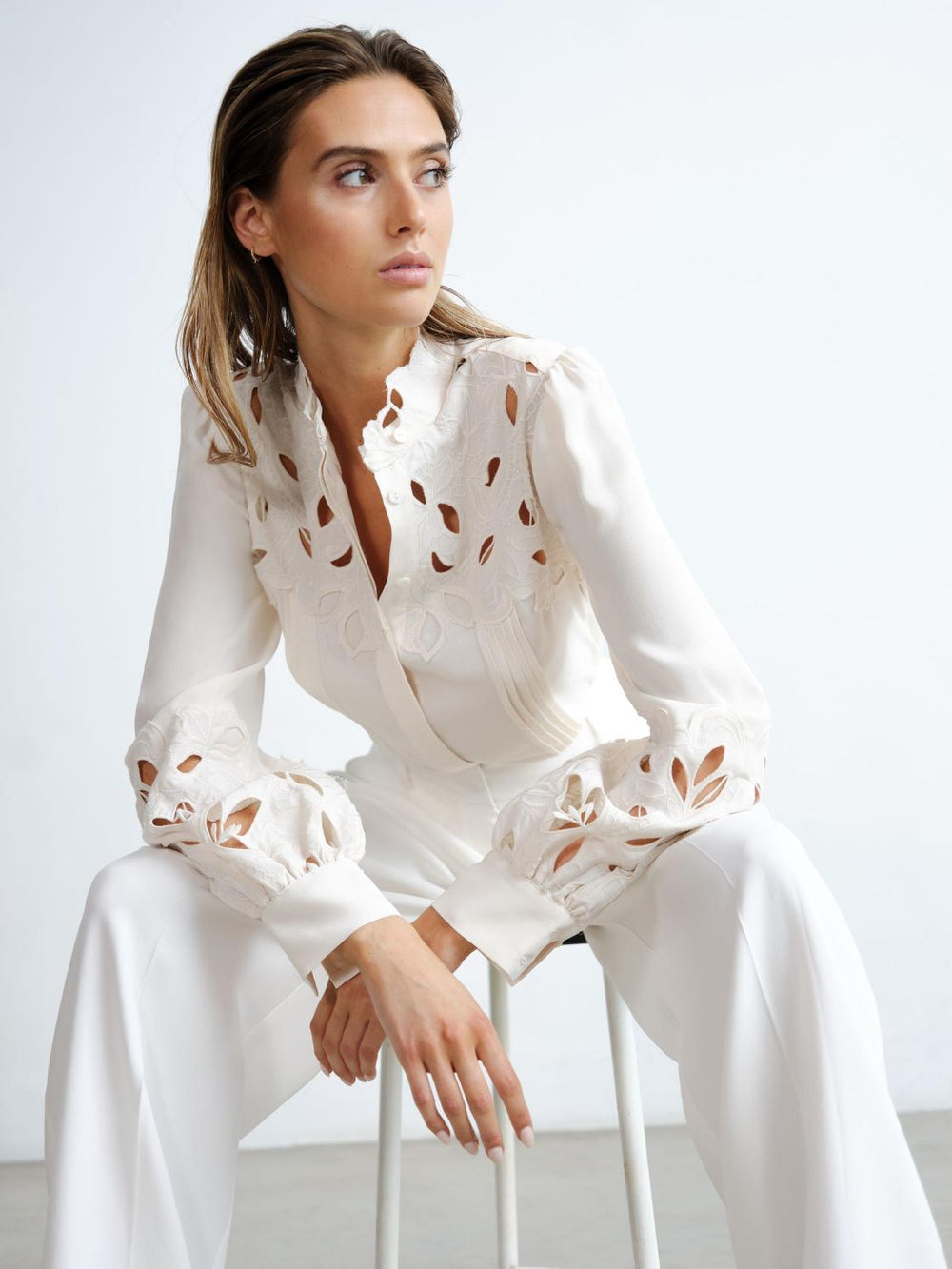 Reiss Tops | Sophie Lace Detail Shirt Blouse Cream - Women