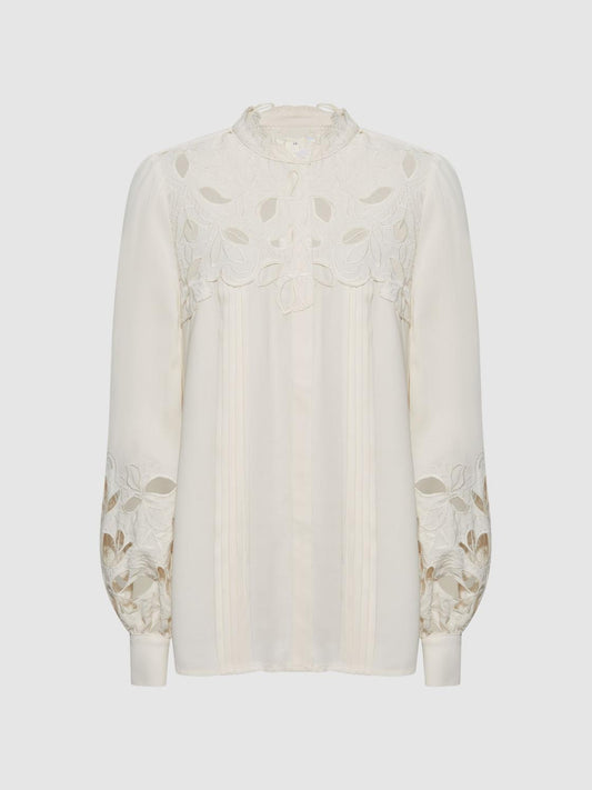 Reiss Tops | Sophie Lace Detail Shirt Blouse Cream - Women