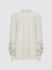 Reiss Tops | Sophie Lace Detail Shirt Blouse Cream - Women