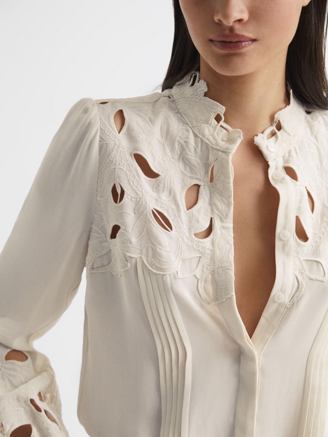 Reiss Tops | Sophie Lace Detail Shirt Blouse Cream - Women