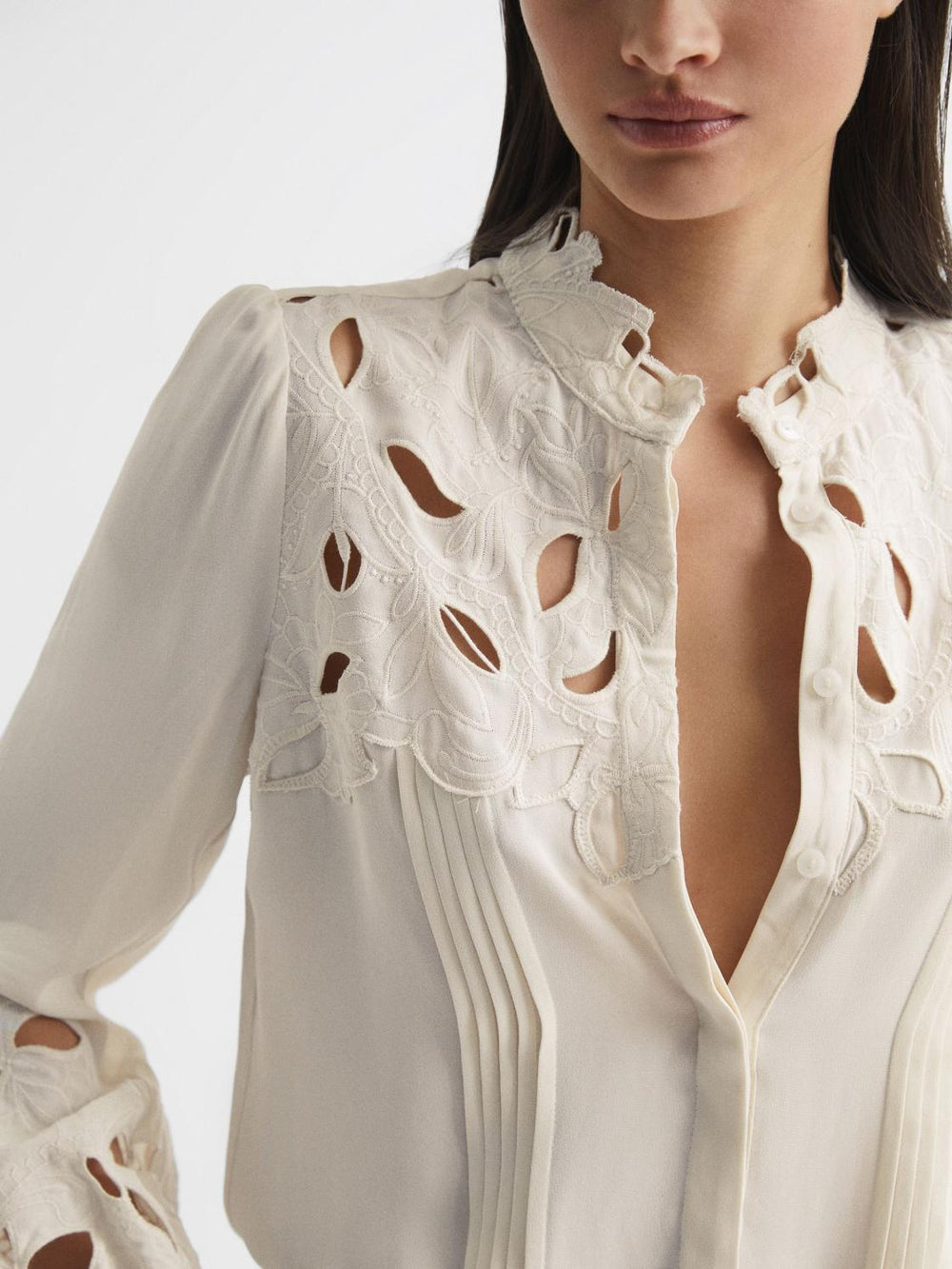 Reiss Tops | Sophie Lace Detail Shirt Blouse Cream - Women