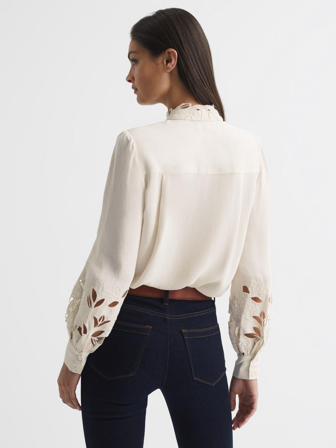 Reiss Tops | Sophie Lace Detail Shirt Blouse Cream - Women