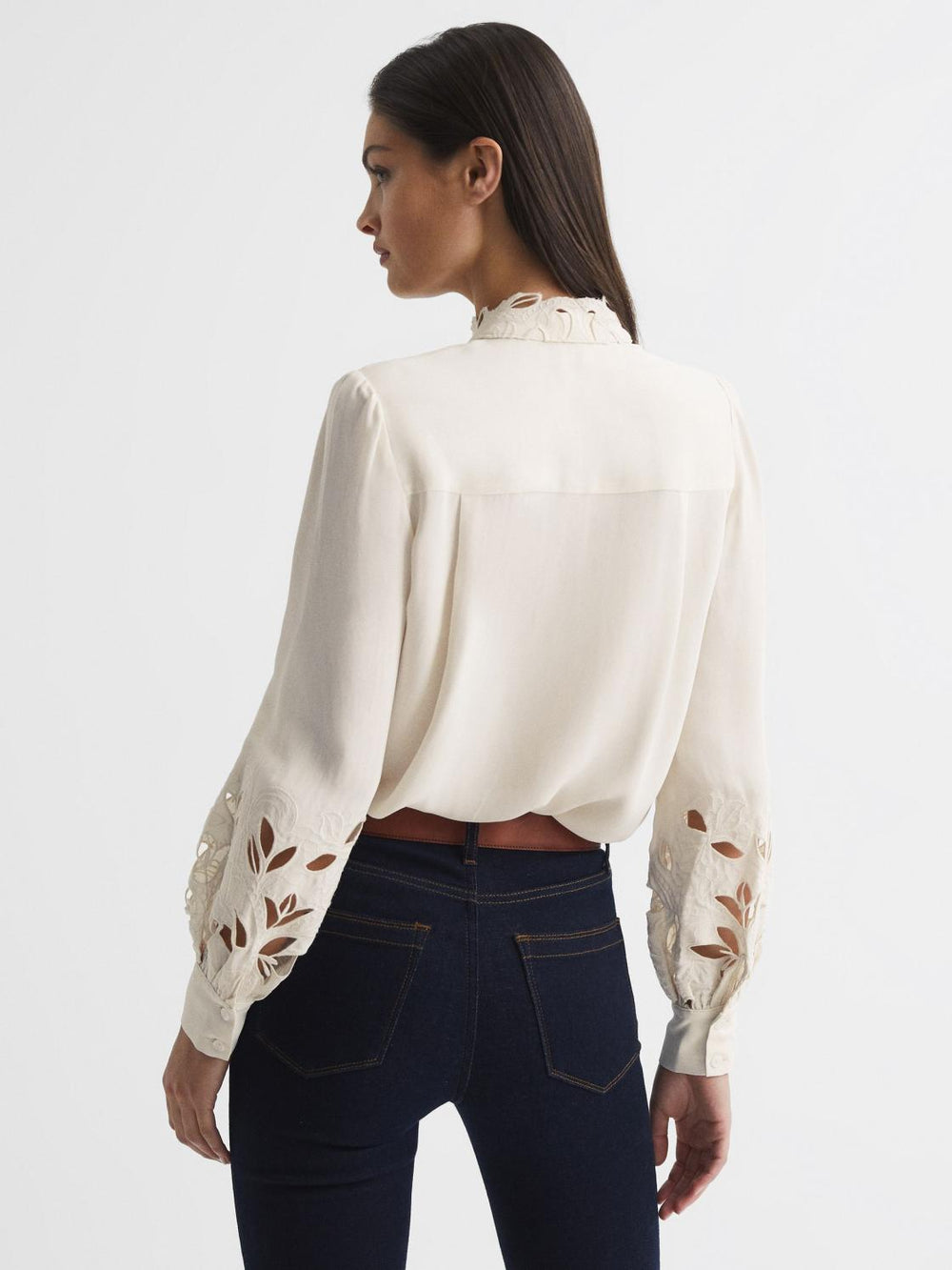 Reiss Tops | Sophie Lace Detail Shirt Blouse Cream - Women