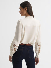 Reiss Tops | Sophie Lace Detail Shirt Blouse Cream - Women