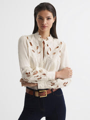 Reiss Tops | Sophie Lace Detail Shirt Blouse Cream - Women