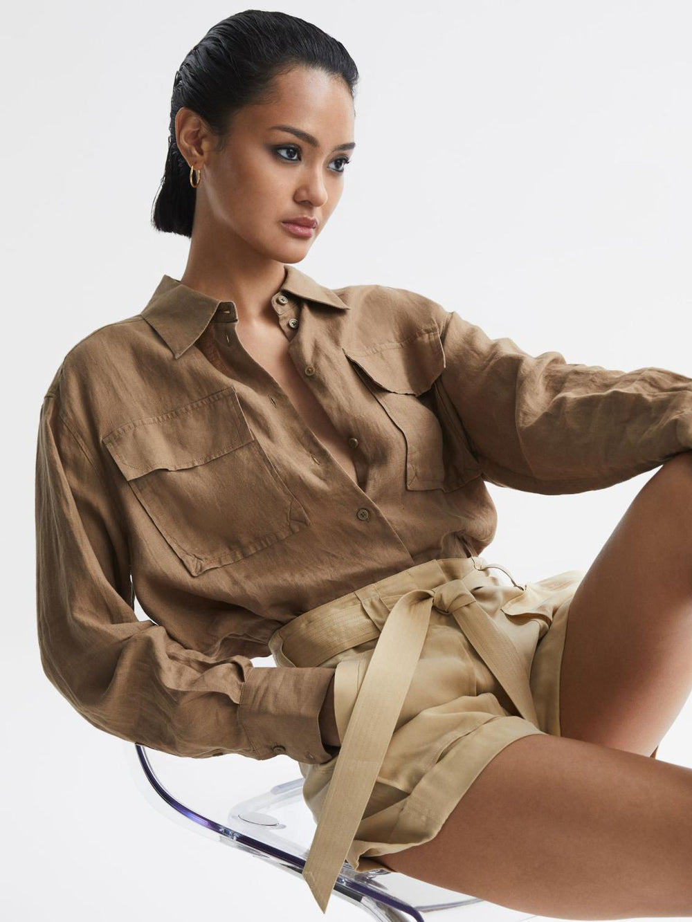 Reiss Tops | Soul Linen Safari Shirt Neutral - Women