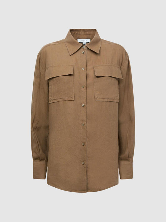 Reiss Tops | Soul Linen Safari Shirt Neutral - Women