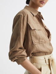 Reiss Tops | Soul Linen Safari Shirt Neutral - Women