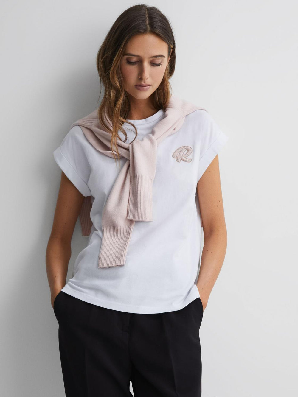 Reiss Tops | Tara Cotton Motif Crew Neck T-Shirt White - Women