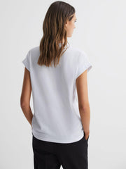 Reiss Tops | Tara Cotton Motif Crew Neck T-Shirt White - Women