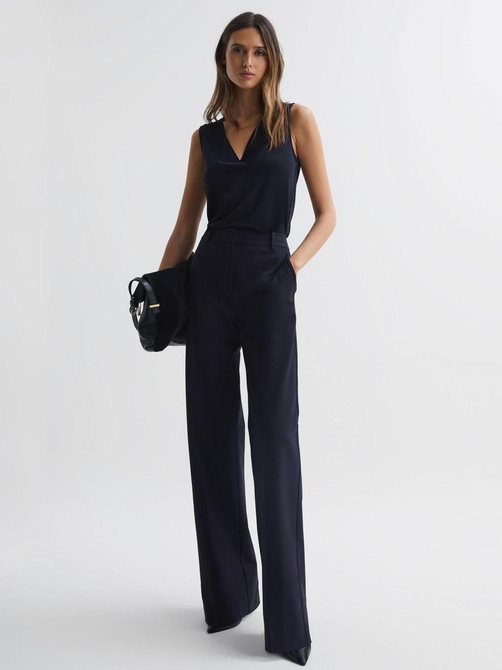 Reiss Tops | Taylor V-Neck Shell Blouse Navy - Women