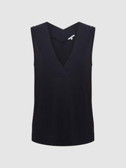 Reiss Tops | Taylor V-Neck Shell Blouse Navy - Women