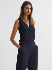 Reiss Tops | Taylor V-Neck Shell Blouse Navy - Women