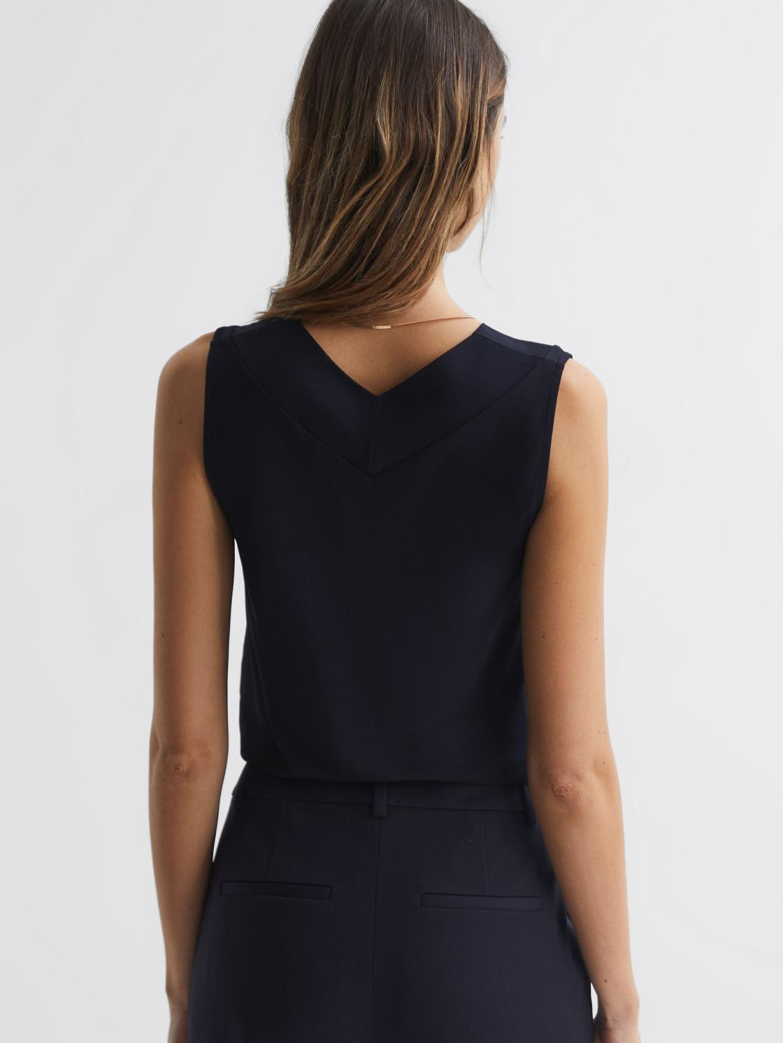 Reiss Tops | Taylor V-Neck Shell Blouse Navy - Women