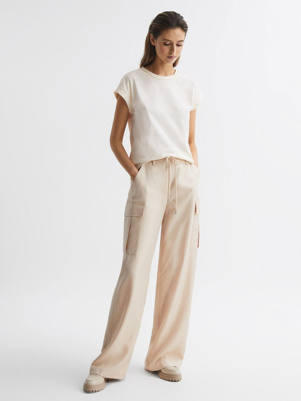 Reiss Tops | Tereza Crew T-Shirt Cream - Women