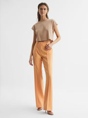 Reiss Tops | Terry Cotton Crew Neck Crop Top Camel - Women