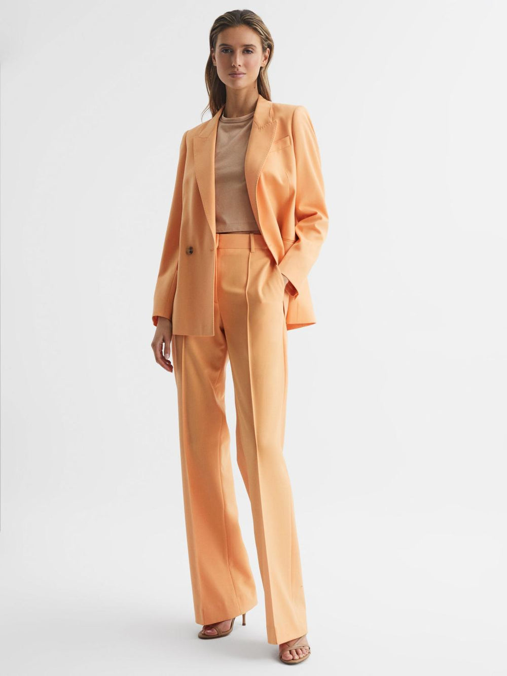 Reiss Tops | Terry Cotton Crew Neck Crop Top Camel - Women