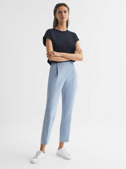 Reiss Tops | Terry Cotton Crew Neck Crop Top Navy - Women