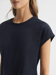 Reiss Tops | Terry Cotton Crew Neck Crop Top Navy - Women